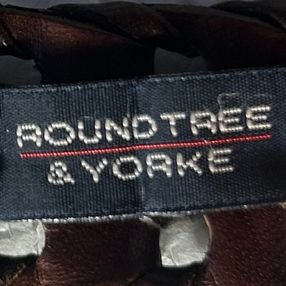 Roundtree & Yorke Mens Brown leather Belt woven open cutwork essential timeless